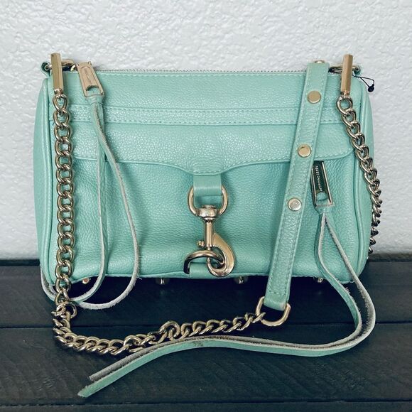 Rebecca Minkoff Gold Chain Aqua Mint Crossbody Purse Bag - Picture 1 of 16